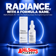 The Ordinary Alpha Arbutin 2% + HA 30ml ad: RADIANCE, WITH A FORMULA NAME.