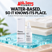 The Ordinary Alpha Arbutin 2% + HA 30ml ad: WATER-BASED, SO IT KNOWS ITS PLACE.