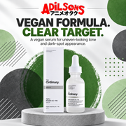 The Ordinary Alpha Arbutin 2% + HA 30ml ad: VEGAN FORMULA. CLEAR TARGET.