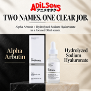 The Ordinary Alpha Arbutin 2% + HA 30ml ad: TWO NAMES. ONE CLEAR JOB.