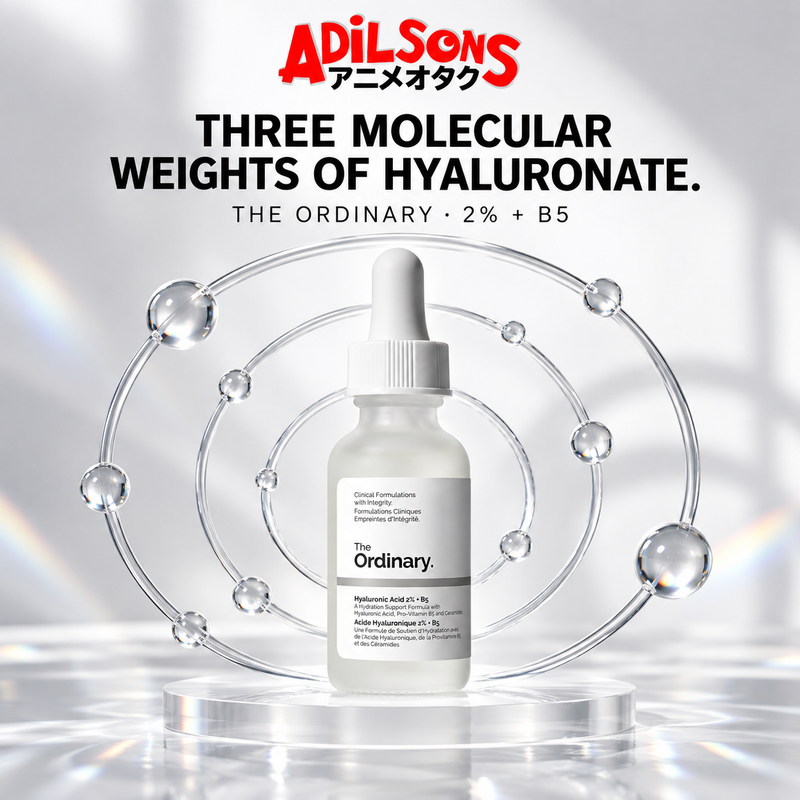 The Ordinary Hyaluronic Acid 2% + B5 30ml creative: three hyaluronate weights.