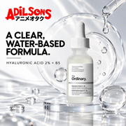The Ordinary Hyaluronic Acid 2% + B5 30ml creative: clear water-based formula.