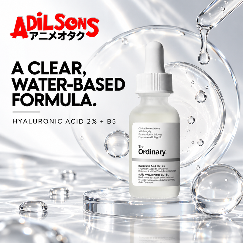 The Ordinary Hyaluronic Acid 2% + B5 30ml creative: clear water-based formula.