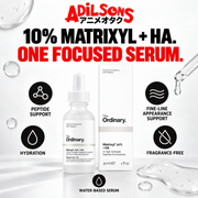 Adilsons creative for The Ordinary Matrixyl 10% + HA 30ml — 10% MATRIXYL + HA. ONE FOCUSED SERUM.