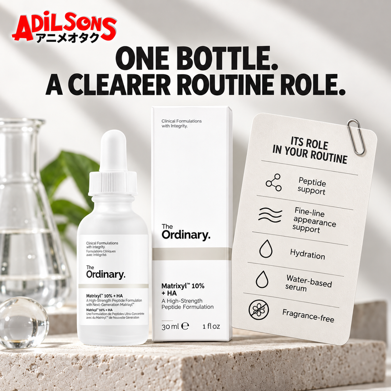 Adilsons creative for The Ordinary Matrixyl 10% + HA 30ml — ONE BOTTLE. A CLEARER ROUTINE ROLE.