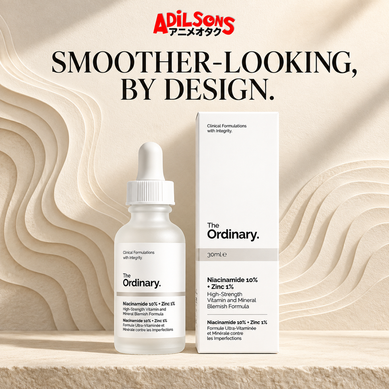 Adilsons creative for The Ordinary Niacinamide 10% + Zinc 1% 30ml — SMOOTHER-LOOKING, BY DESIGN.