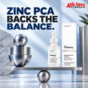 Adilsons creative for The Ordinary Niacinamide 10% + Zinc 1% 30ml — ZINC PCA BACKS THE BALANCE.