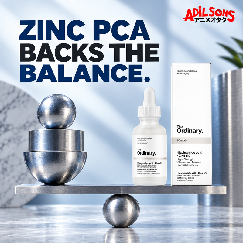 Adilsons creative for The Ordinary Niacinamide 10% + Zinc 1% 30ml — ZINC PCA BACKS THE BALANCE.