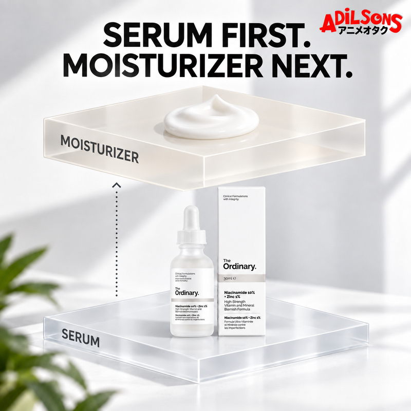 Adilsons creative for The Ordinary Niacinamide 10% + Zinc 1% 30ml — SERUM FIRST. MOISTURIZER NEXT.