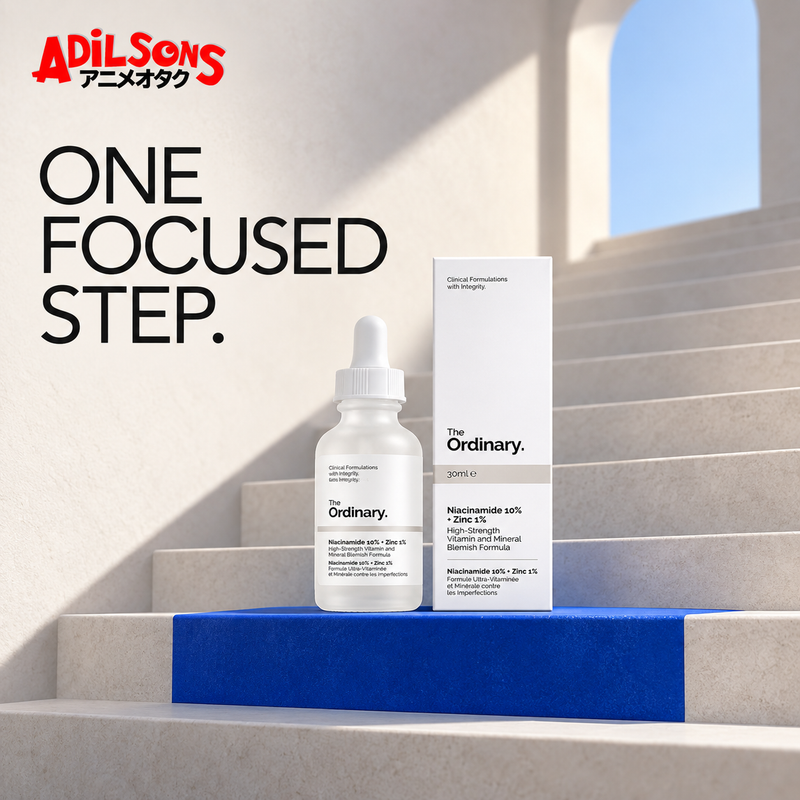 Adilsons creative for The Ordinary Niacinamide 10% + Zinc 1% 30ml — ONE FOCUSED STEP.
