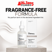 Adilsons Beauty The Ordinary Niacinamide 10% + Zinc 1% 60ml ad: FRAGRANCE-FREE FORMULA / No parfum term in the declared ingredient list.