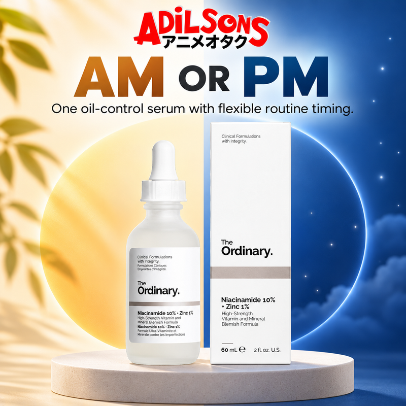 Adilsons Beauty The Ordinary Niacinamide 10% + Zinc 1% 60ml ad: AM OR PM / One oil-control serum with flexible routine timing.