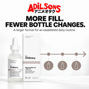 Adilsons Beauty The Ordinary Niacinamide 10% + Zinc 1% 60ml ad: MORE FILL. FEWER BOTTLE CHANGES. / A larger format for an established daily routine.