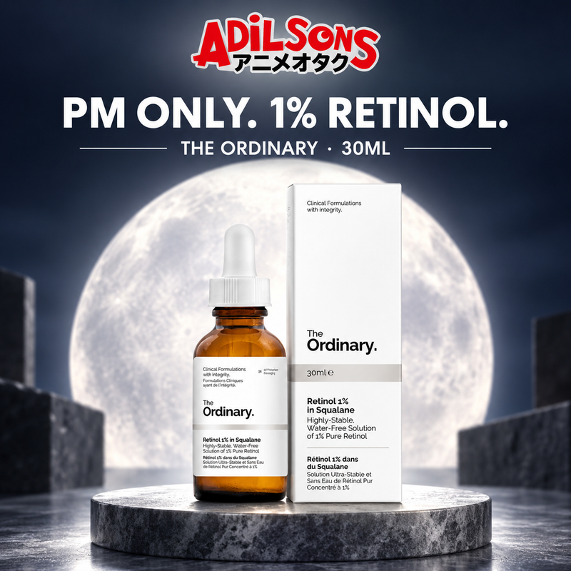 The Ordinary Retinol 1% in Squalane 30ml sales creative: Pm Only. 1% Retinol.