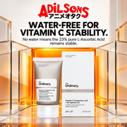 The Ordinary Vitamin C Suspension 23% + HA Spheres 2% ad: WATER-FREE FOR VITAMIN C STABILITY.