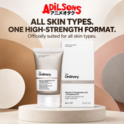 The Ordinary Vitamin C Suspension 23% + HA Spheres 2% ad: ALL SKIN TYPES. ONE HIGH-STRENGTH FORMAT.