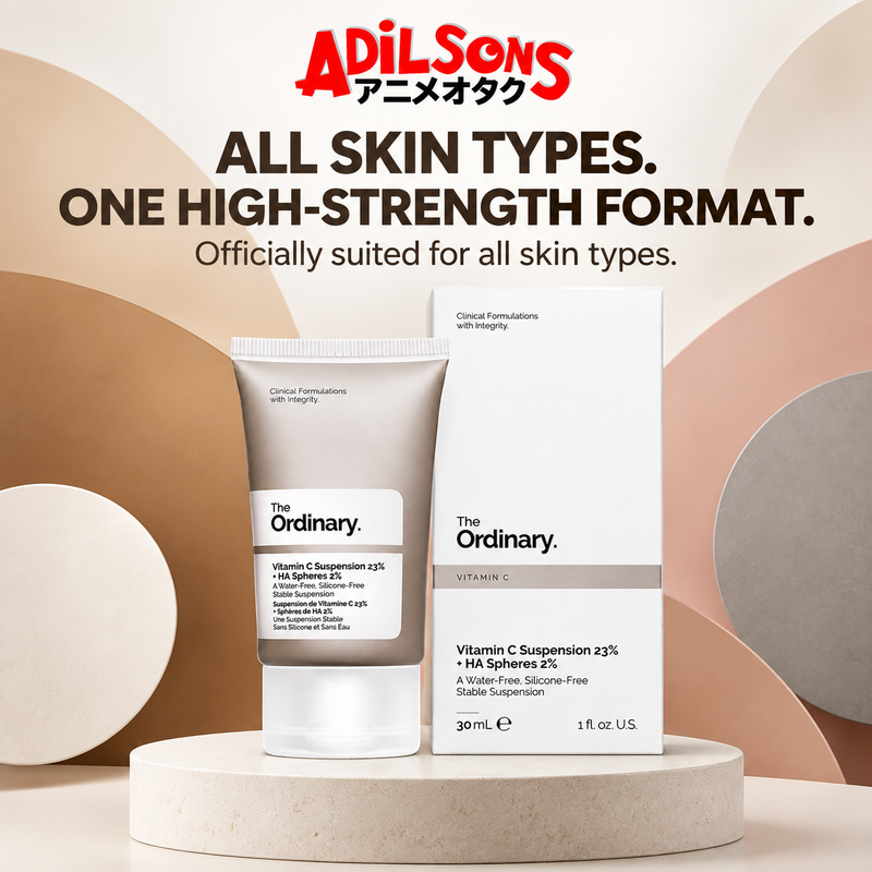 The Ordinary Vitamin C Suspension 23% + HA Spheres 2% ad: ALL SKIN TYPES. ONE HIGH-STRENGTH FORMAT.