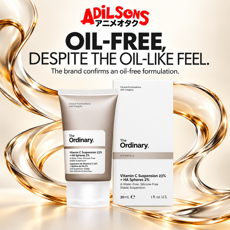 The Ordinary Vitamin C Suspension 23% + HA Spheres 2% ad: OIL-FREE, DESPITE THE OIL-LIKE FEEL.