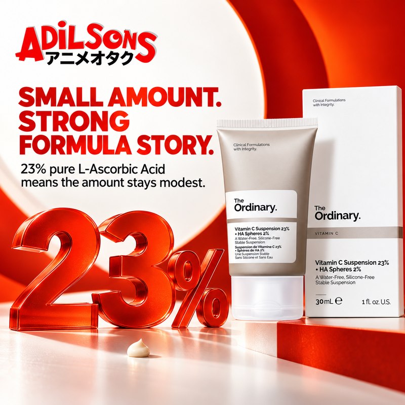 The Ordinary Vitamin C Suspension 23% + HA Spheres 2% ad: SMALL AMOUNT. STRONG FORMULA STORY.