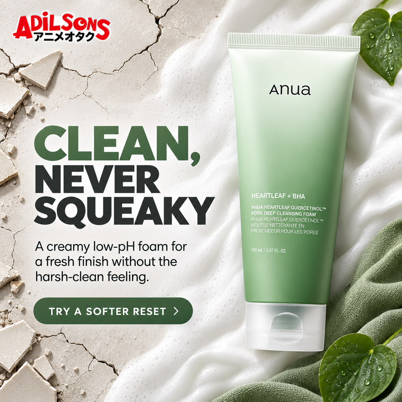 Adilsons creative for Anua Heartleaf Quercetinol Pore Deep Cleansing Foam 150ml — CLEAN, NEVER SQUEAKY