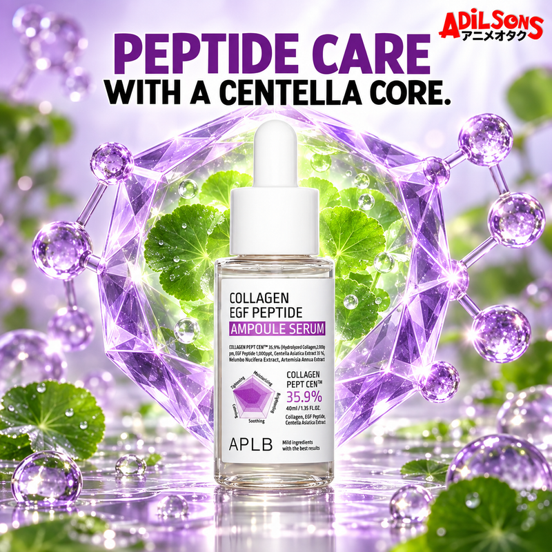 Adilsons creative for APLB Collagen EGF Peptide Ampoule Serum 40ml — PEPTIDE CARE WITH A CENTELLA CORE.