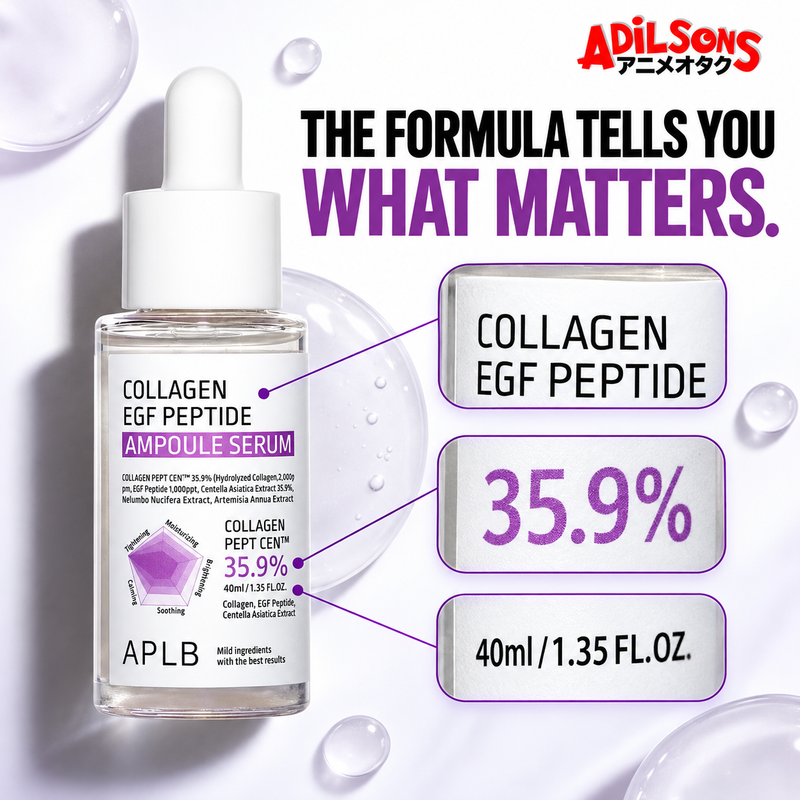 Adilsons creative for APLB Collagen EGF Peptide Ampoule Serum 40ml — THE FORMULA TELLS YOU WHAT MATTERS.