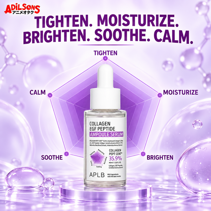 Adilsons creative for APLB Collagen EGF Peptide Ampoule Serum 40ml — TIGHTEN. MOISTURIZE. BRIGHTEN. SOOTHE. CALM.