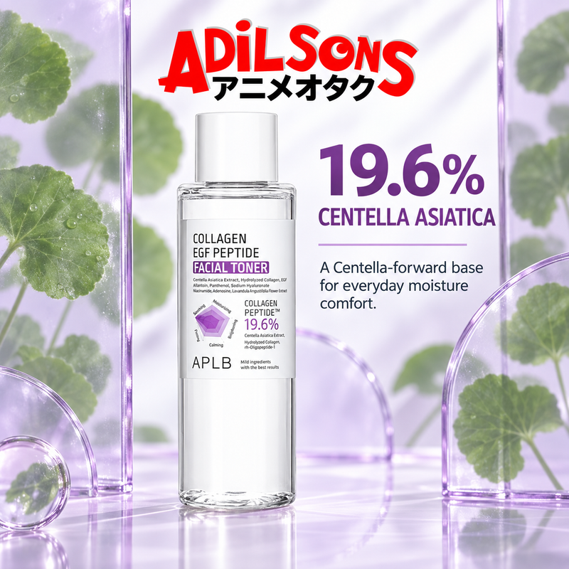 Adilsons Beauty APLB Collagen EGF Peptide Facial Toner 160ml ad: 19.6% CENTELLA ASIATICA / A Centella-forward base for everyday moisture comfort.