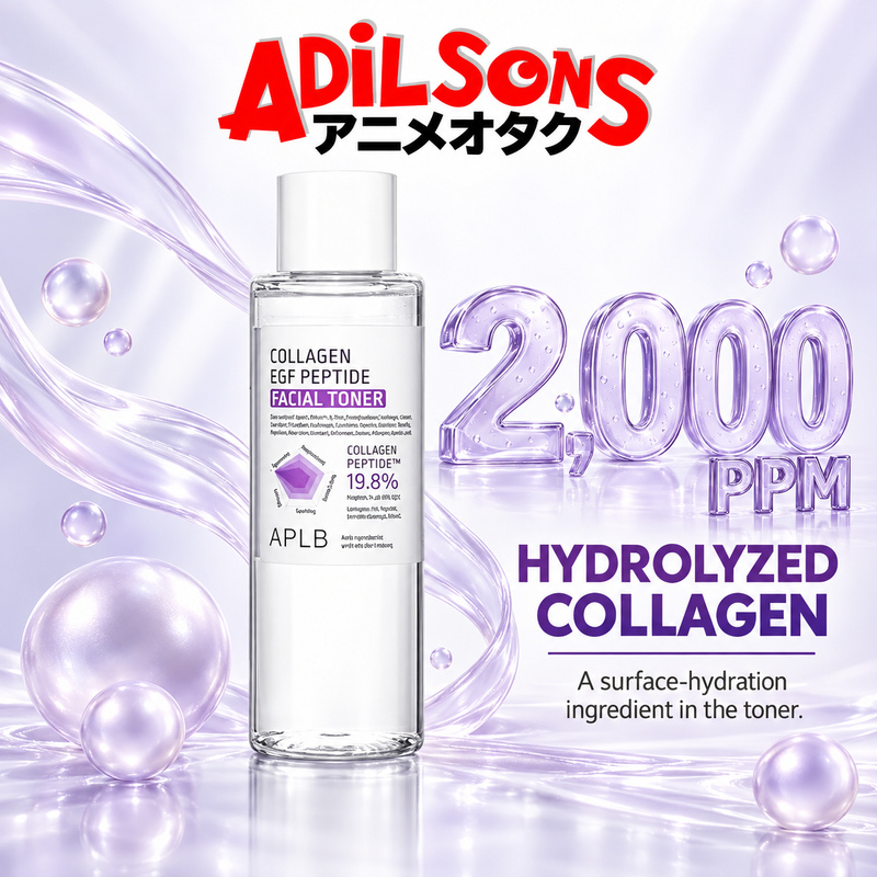 Adilsons Beauty APLB Collagen EGF Peptide Facial Toner 160ml ad: 2,000PPM HYDROLYZED COLLAGEN / A surface-hydration ingredient in the toner.
