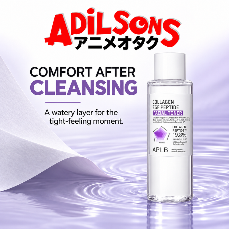 Adilsons Beauty APLB Collagen EGF Peptide Facial Toner 160ml ad: COMFORT AFTER CLEANSING / A watery layer for the tight-feeling moment.