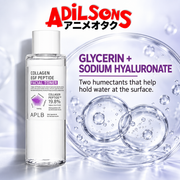 Adilsons Beauty APLB Collagen EGF Peptide Facial Toner 160ml ad: GLYCERIN + SODIUM HYALURONATE / Two humectants that help hold water at the surface.