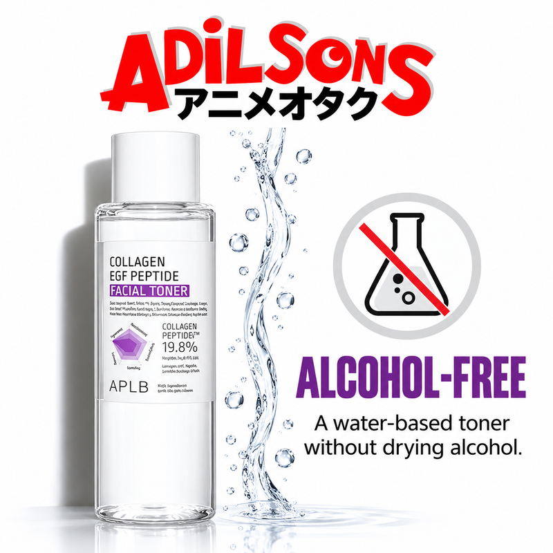 Adilsons Beauty APLB Collagen EGF Peptide Facial Toner 160ml ad: ALCOHOL-FREE / A water-based toner without drying alcohol.