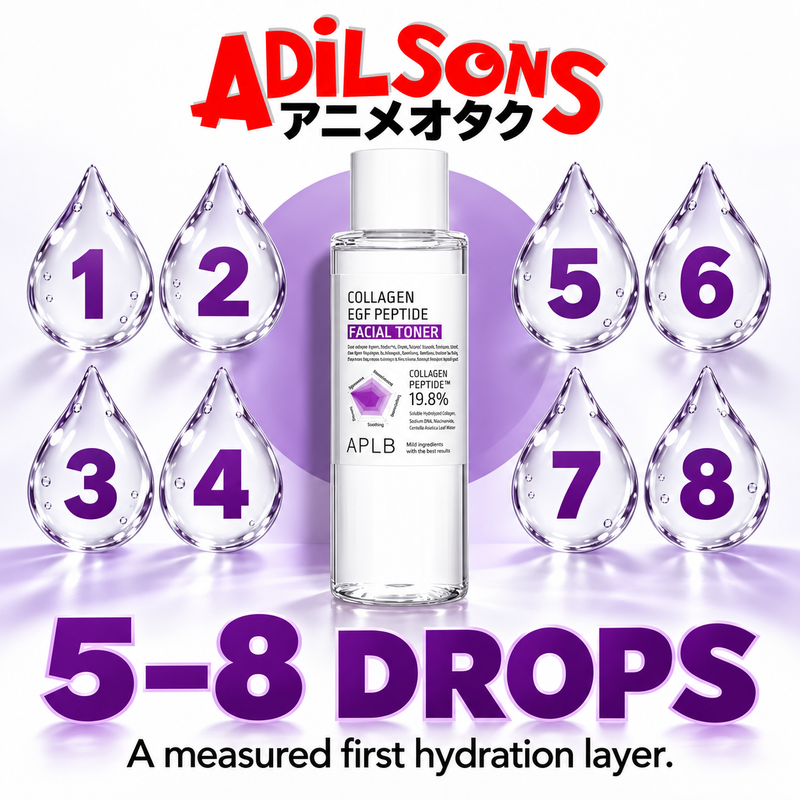 Adilsons Beauty APLB Collagen EGF Peptide Facial Toner 160ml ad: 5–8 DROPS / A measured first hydration layer.