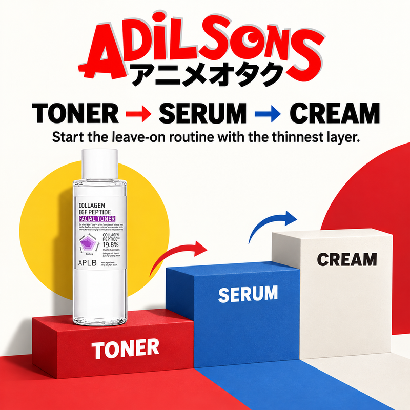 Adilsons Beauty APLB Collagen EGF Peptide Facial Toner 160ml ad: TONER → SERUM → CREAM / Start the leave-on routine with the thinnest layer.