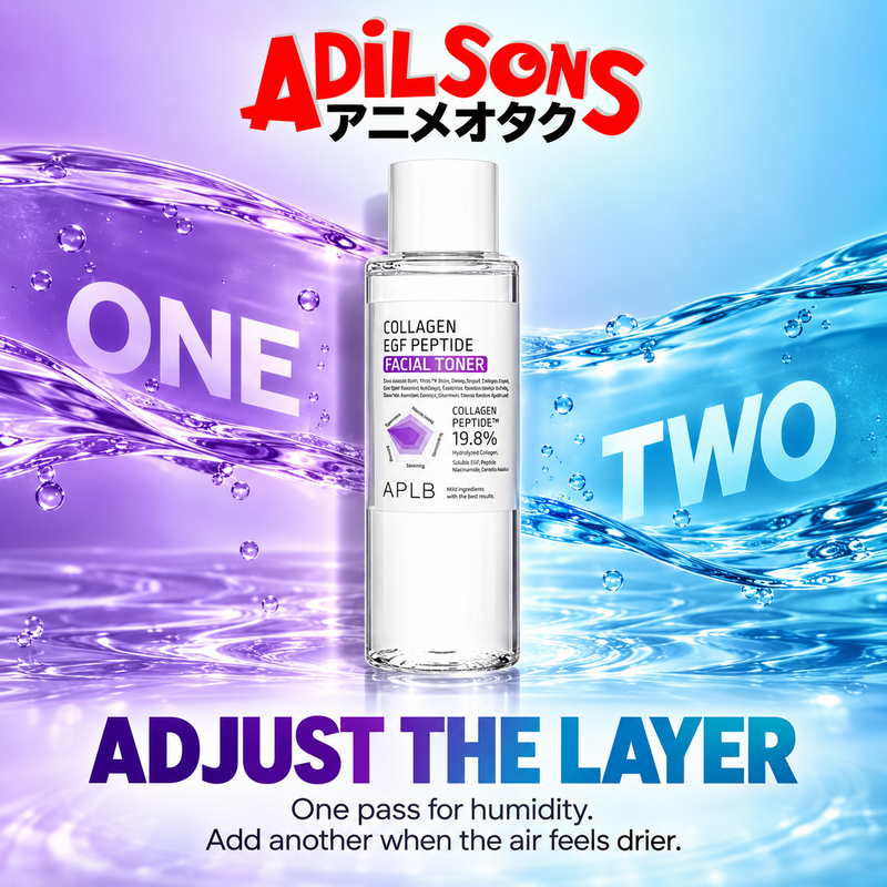 Adilsons Beauty APLB Collagen EGF Peptide Facial Toner 160ml ad: ADJUST THE LAYER / One pass for humidity. Add another when the air feels drier.