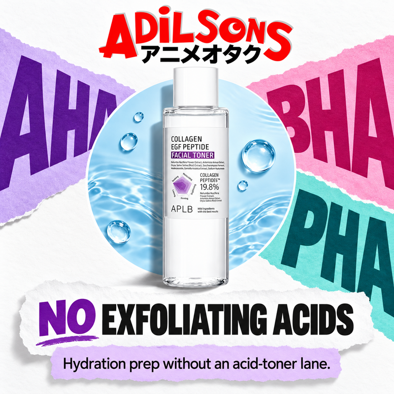 Adilsons Beauty APLB Collagen EGF Peptide Facial Toner 160ml ad: NO EXFOLIATING ACIDS / Hydration prep without an acid-toner lane.