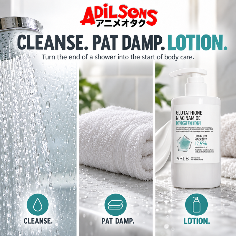 APLB Glutathione Niacinamide Body Lotion 300ml sales creative: Cleanse. Pat Damp. Lotion.