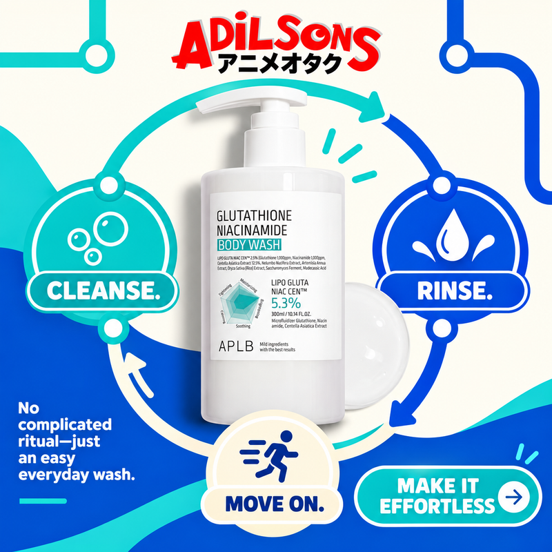 Adilsons creative for APLB Glutathione Niacinamide Body Wash 300ml — CLEANSE. RINSE. MOVE ON.