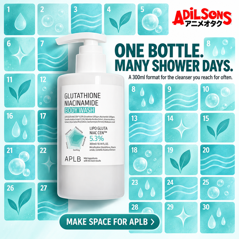 Adilsons creative for APLB Glutathione Niacinamide Body Wash 300ml — ONE BOTTLE. MANY SHOWER DAYS.