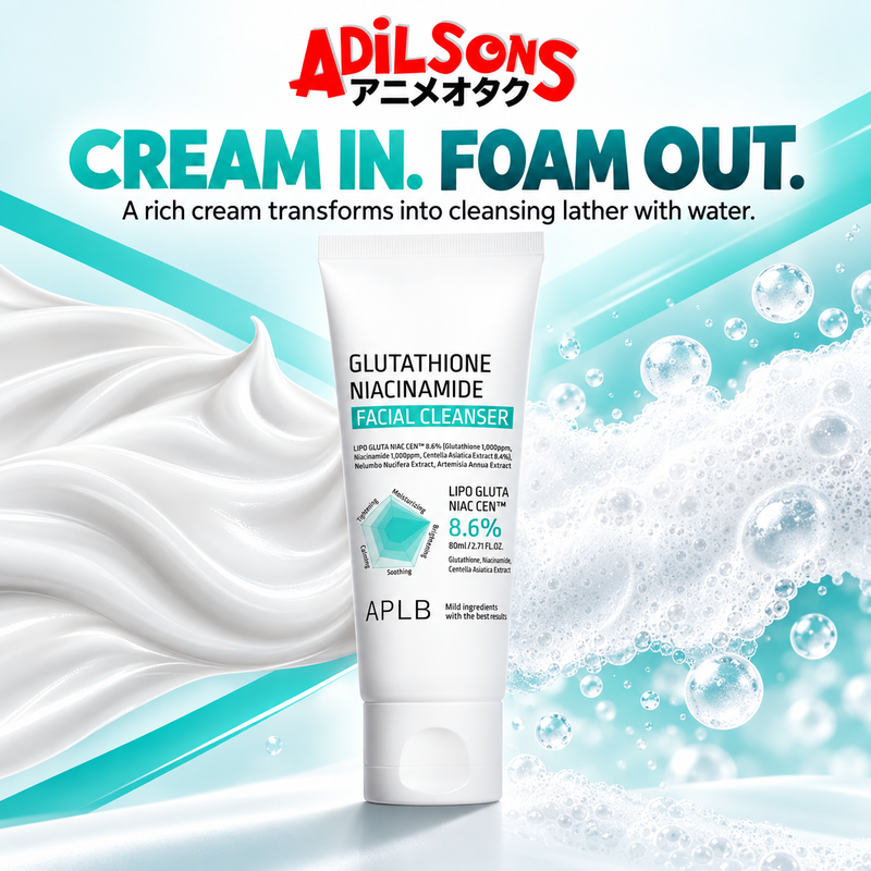 APLB Glutathione Niacinamide Facial Cleanser 80ml ad: CREAM IN. FOAM OUT.