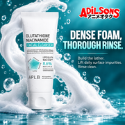 APLB Glutathione Niacinamide Facial Cleanser 80ml ad: DENSE FOAM, THOROUGH RINSE.