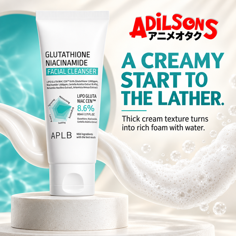 APLB Glutathione Niacinamide Facial Cleanser 80ml ad: A CREAMY START TO THE LATHER.