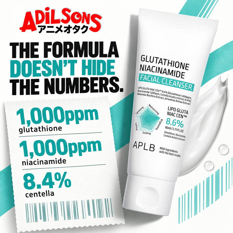 APLB Glutathione Niacinamide Facial Cleanser 80ml ad: THE FORMULA DOESN’T HIDE THE NUMBERS.