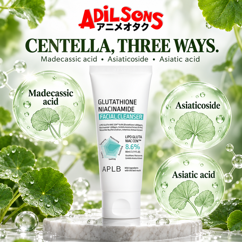 APLB Glutathione Niacinamide Facial Cleanser 80ml ad: CENTELLA, THREE WAYS.