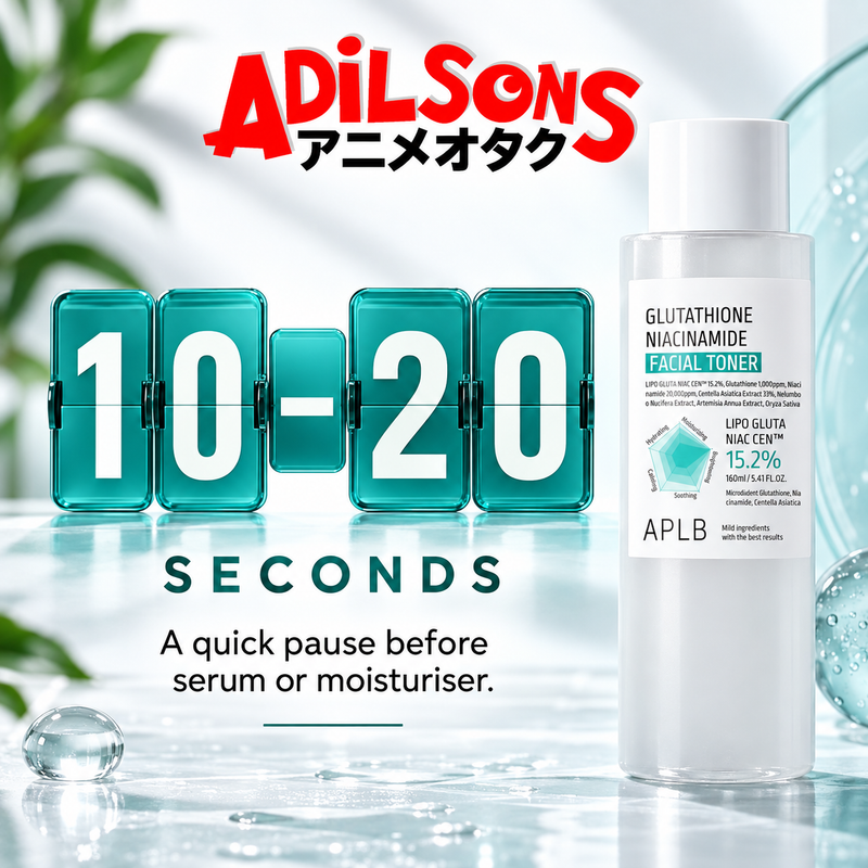 Adilsons Beauty APLB Glutathione Niacinamide Facial Toner 160ml ad: 10–20 SECONDS / A quick pause before serum or moisturiser.