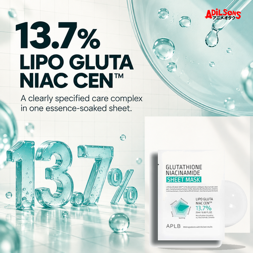 APLB Glutathione Niacinamide Sheet Mask 25ml ad — Declared 13.7% complex