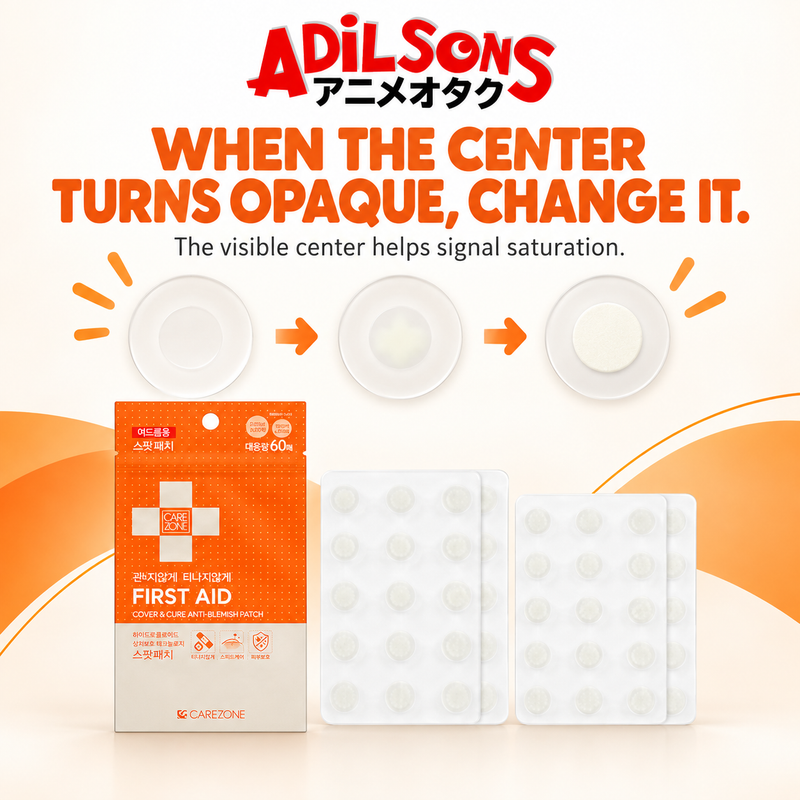 CARE ZONE Cover & Cure Anti-Blemish Patch 60EA ad: WHEN THE CENTER TURNS OPAQUE, CHANGE IT.