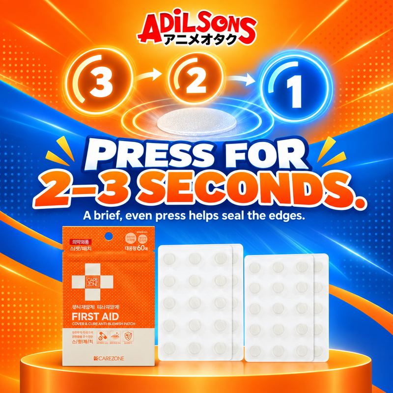 CARE ZONE Cover & Cure Anti-Blemish Patch 60EA ad: PRESS FOR 2–3 SECONDS.