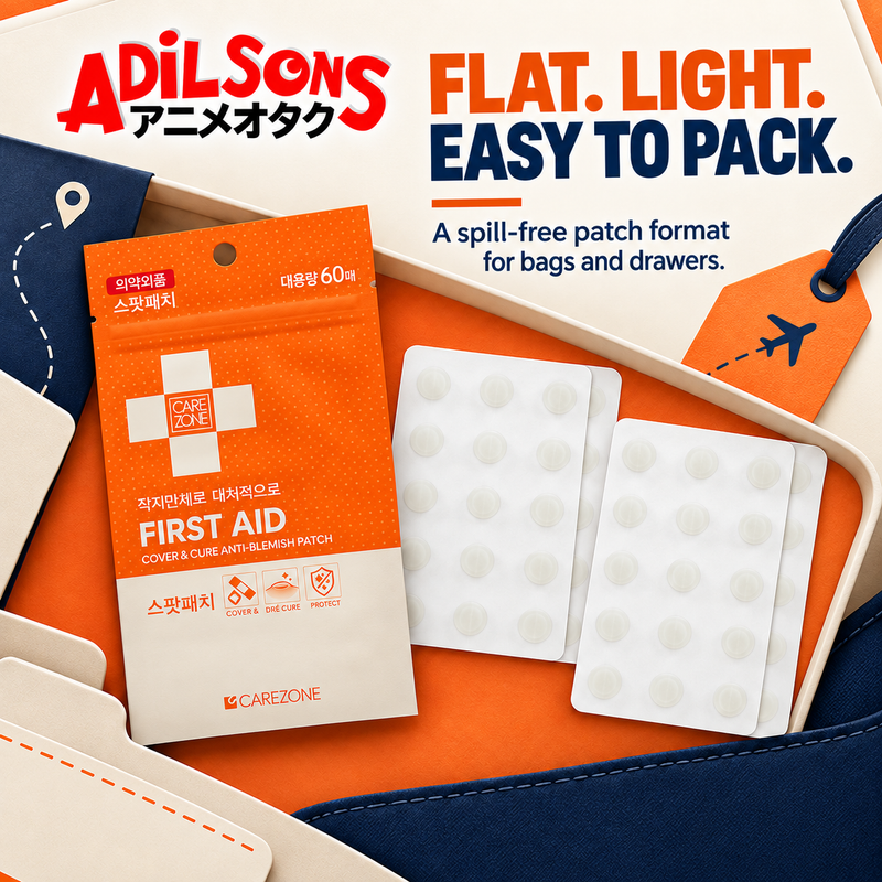 CARE ZONE Cover & Cure Anti-Blemish Patch 60EA ad: FLAT. LIGHT. EASY TO PACK.