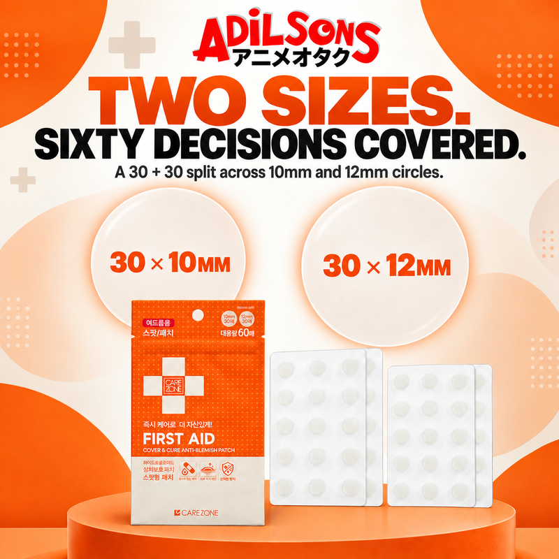CARE ZONE Cover & Cure Anti-Blemish Patch 60EA ad: TWO SIZES. SIXTY DECISIONS COVERED.
